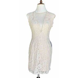 Aidan by Aidan Mattox Womens Beige Lace Open Back V-Neck Sheath Dress Size 6 US